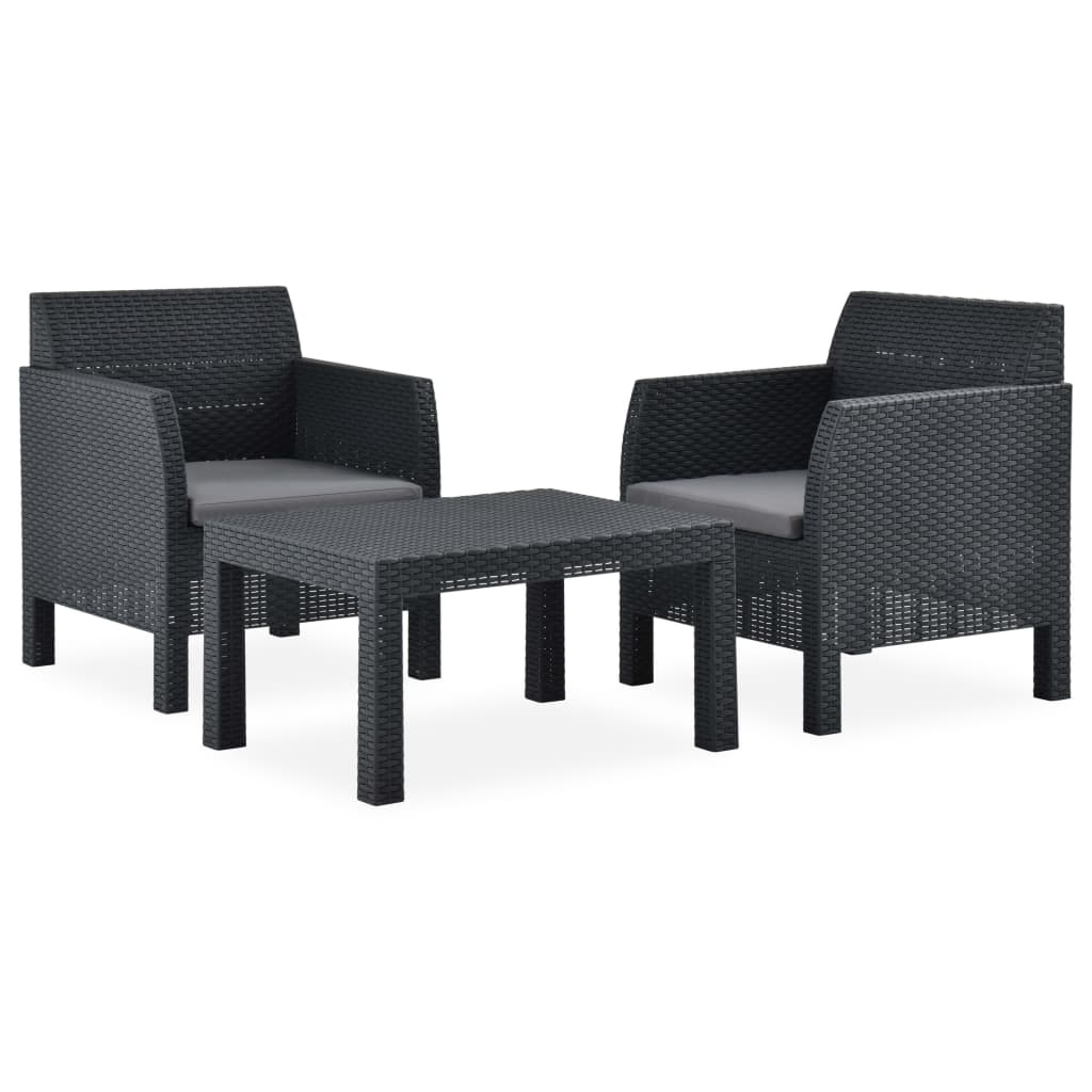 VidaXL 3-delige Loungeset met kussens PP antracietkleurig