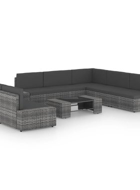 vidaXL 8-delige Loungeset met kussens poly rattan grijs