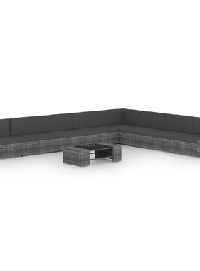 VidaXL 9-delige Loungeset met kussens poly rattan grijs