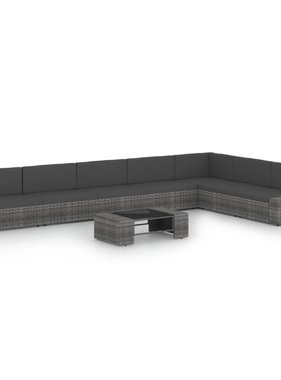 VidaXL 8-delige Loungeset met kussens poly rattan grijs