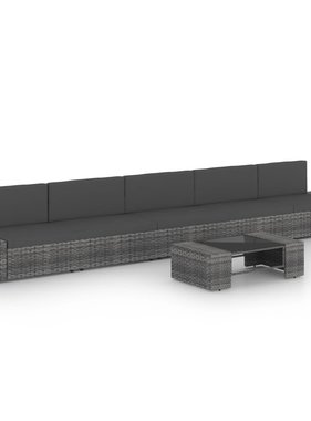 vidaXL 6-delige Loungeset met kussens poly rattan grijs