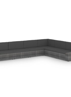 VidaXL 6-delige Loungeset met kussens poly rattan grijs