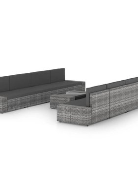 vidaXL 9-delige Loungeset met kussens poly rattan grijs