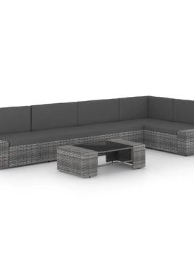 vidaXL 6-delige Loungeset met kussens poly rattan grijs