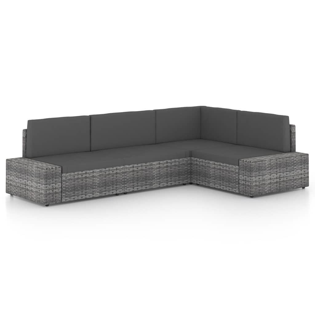 vidaXL 4-delige Loungeset met kussens poly rattan grijs