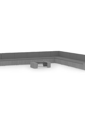 VidaXL 11-delige Loungeset met kussens poly rattan zwart