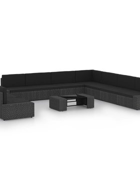 vidaXL 10-delige Loungeset met kussens poly rattan zwart