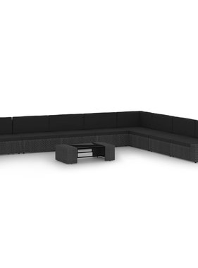 vidaXL 9-delige Loungeset met kussens poly rattan zwart