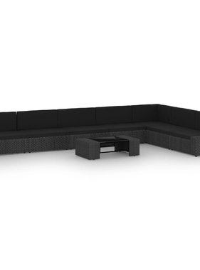 VidaXL 8-delige Loungeset met kussens poly rattan zwart