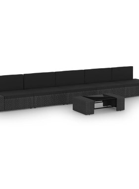VidaXL 6-delige Loungeset met kussens poly rattan zwart