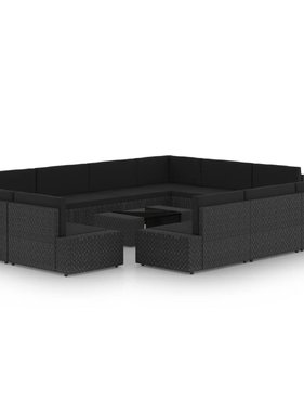 vidaXL 12-delige Loungeset met kussens poly rattan zwart