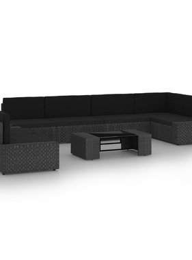 vidaXL 8-delige Loungeset met kussens poly rattan zwart