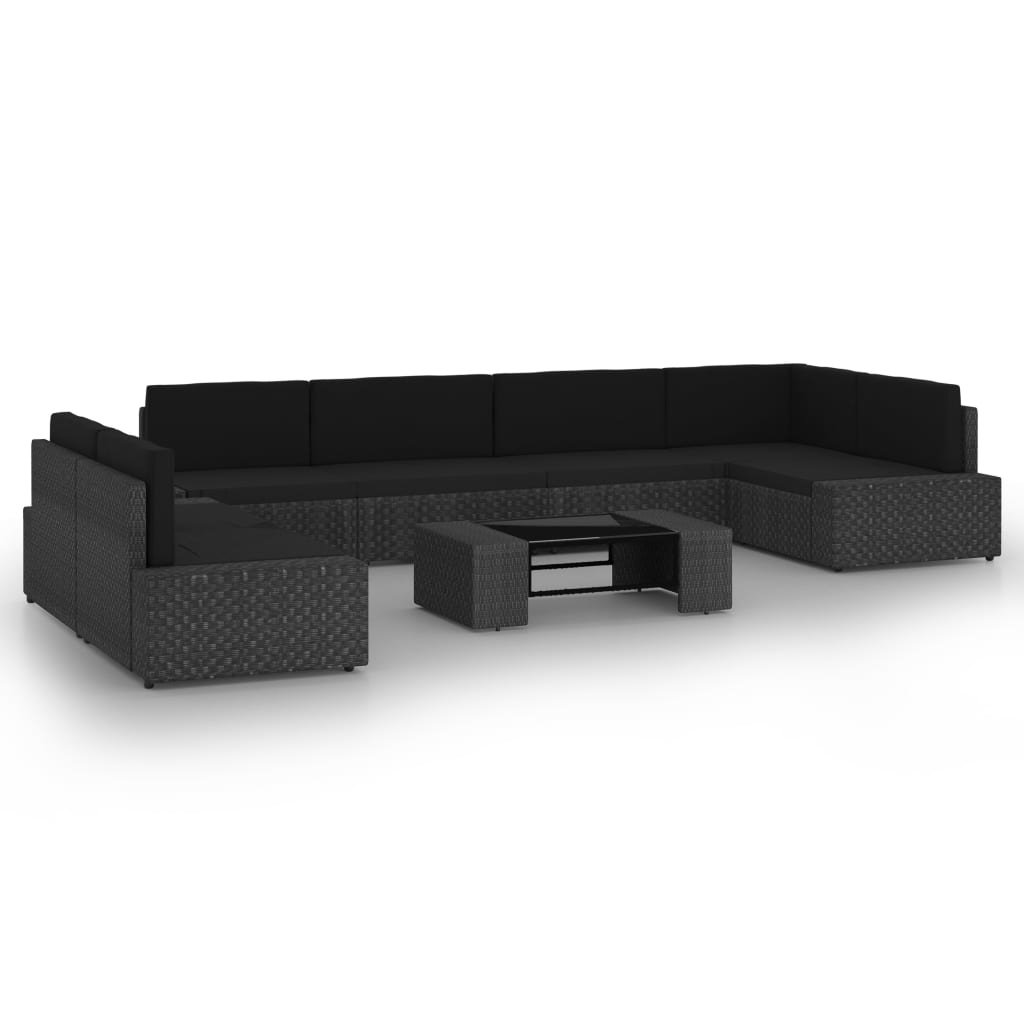 vidaXL 8-delige Loungeset met kussens poly rattan zwart