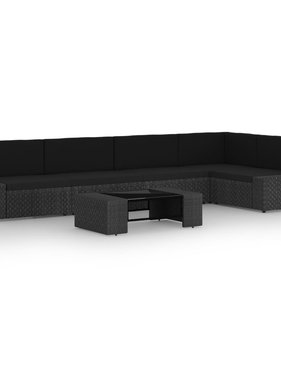 vidaXL 6-delige Loungeset met kussens poly rattan zwart