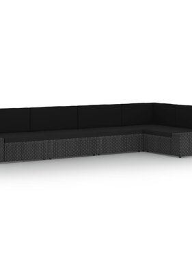 vidaXL 5-delige Loungeset met kussens poly rattan zwart