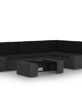 vidaXL 5-delige Loungeset met kussens poly rattan zwart