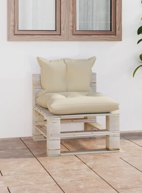 VidaXL Tuinmiddenbank met kussens pallet grenenhout