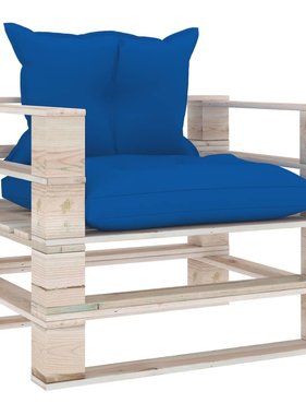 VidaXL Tuinbank met koningsblauwe kussens pallet grenenhout