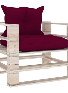 VidaXL Tuinbank met wijnrode kussens pallet grenenhout