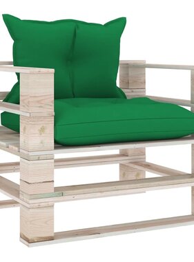 VidaXL Tuinbank met groene kussens pallet grenenhout
