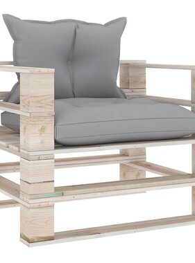 VidaXL Tuinbank met grijze kussens pallet grenenhout