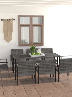 VidaXL 9-delige Tuinset poly rattan grijs