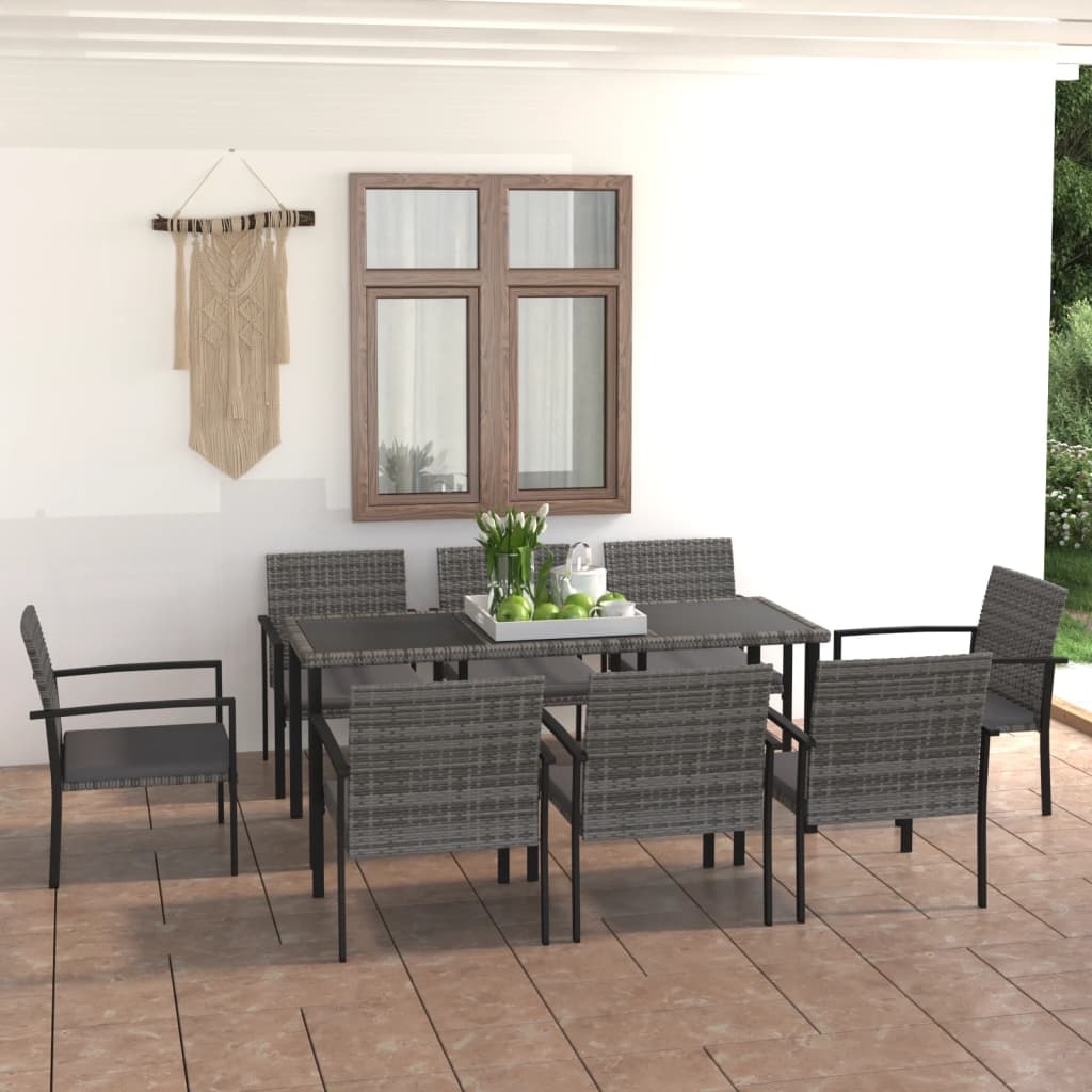 VidaXL 9-delige Tuinset poly rattan grijs