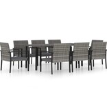 VidaXL 9-delige Tuinset poly rattan grijs