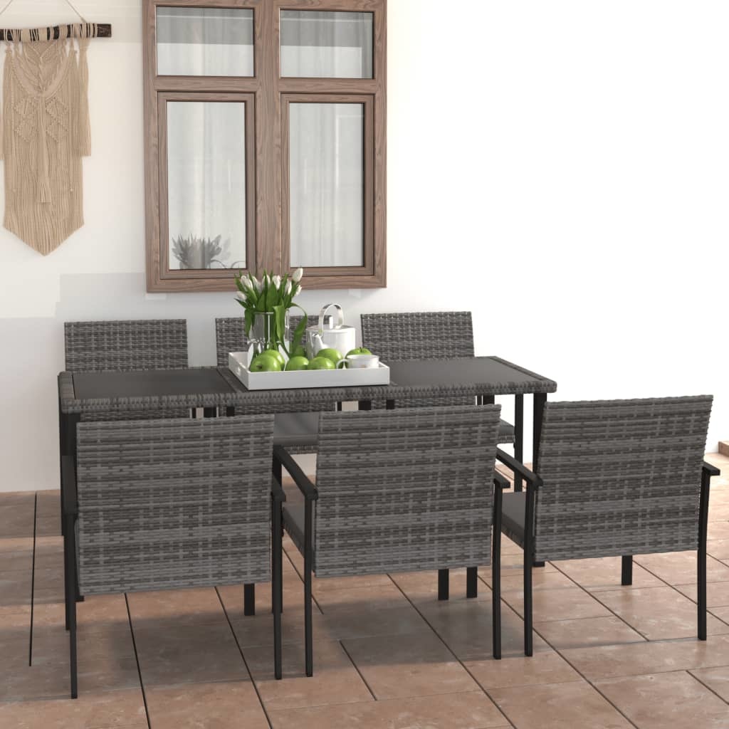 VidaXL 7-delige Tuinset poly rattan grijs