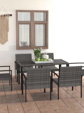 VidaXL 7-delige Tuinset poly rattan grijs