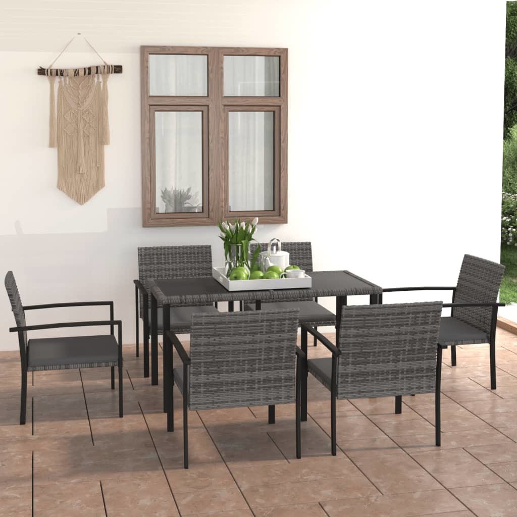 VidaXL 7-delige Tuinset poly rattan grijs