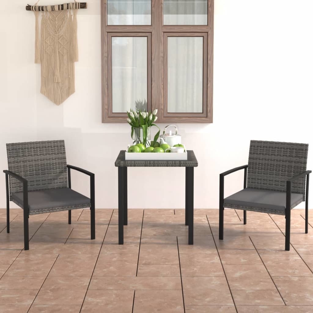 VidaXL 3-delige Tuinset poly rattan grijs