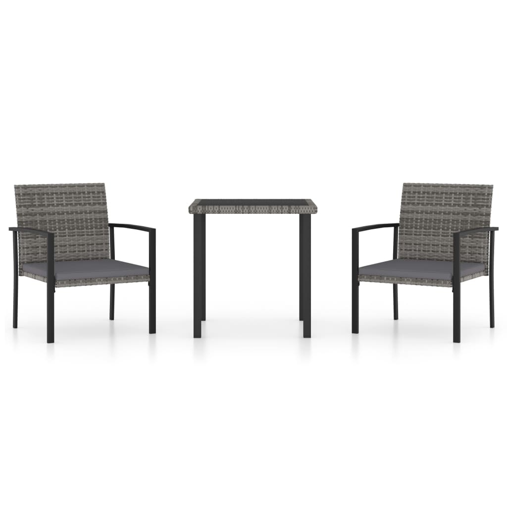 VidaXL 3-delige Tuinset poly rattan grijs