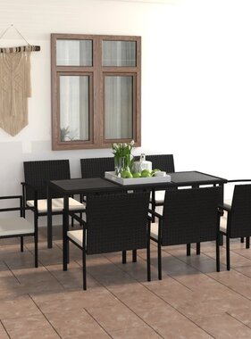 VidaXL 9-delige Tuinset poly rattan zwart