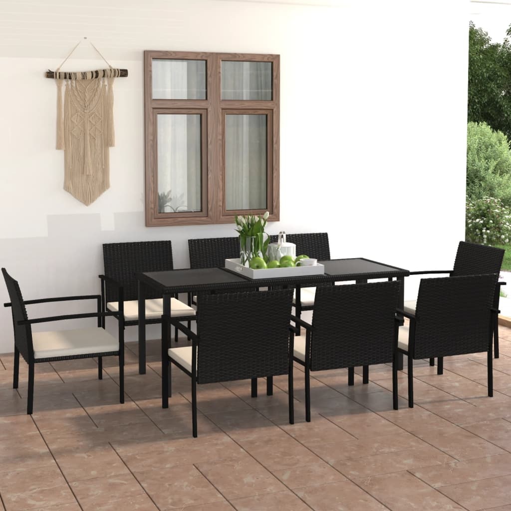 VidaXL 9-delige Tuinset poly rattan zwart