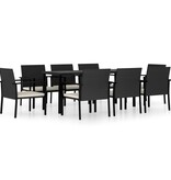 VidaXL 9-delige Tuinset poly rattan zwart