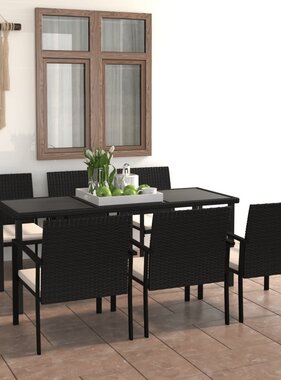 VidaXL 7-delige Tuinset poly rattan zwart