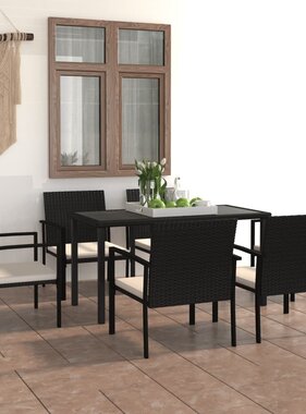 VidaXL 7-delige Tuinset poly rattan zwart