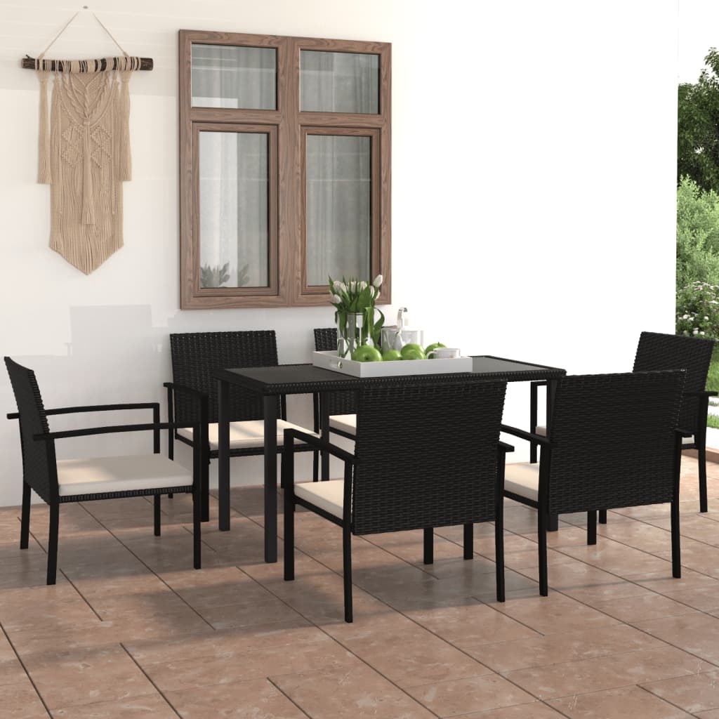VidaXL 7-delige Tuinset poly rattan zwart