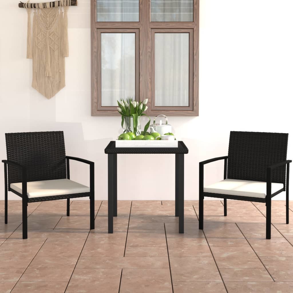 VidaXL 3-delige Tuinset poly rattan zwart