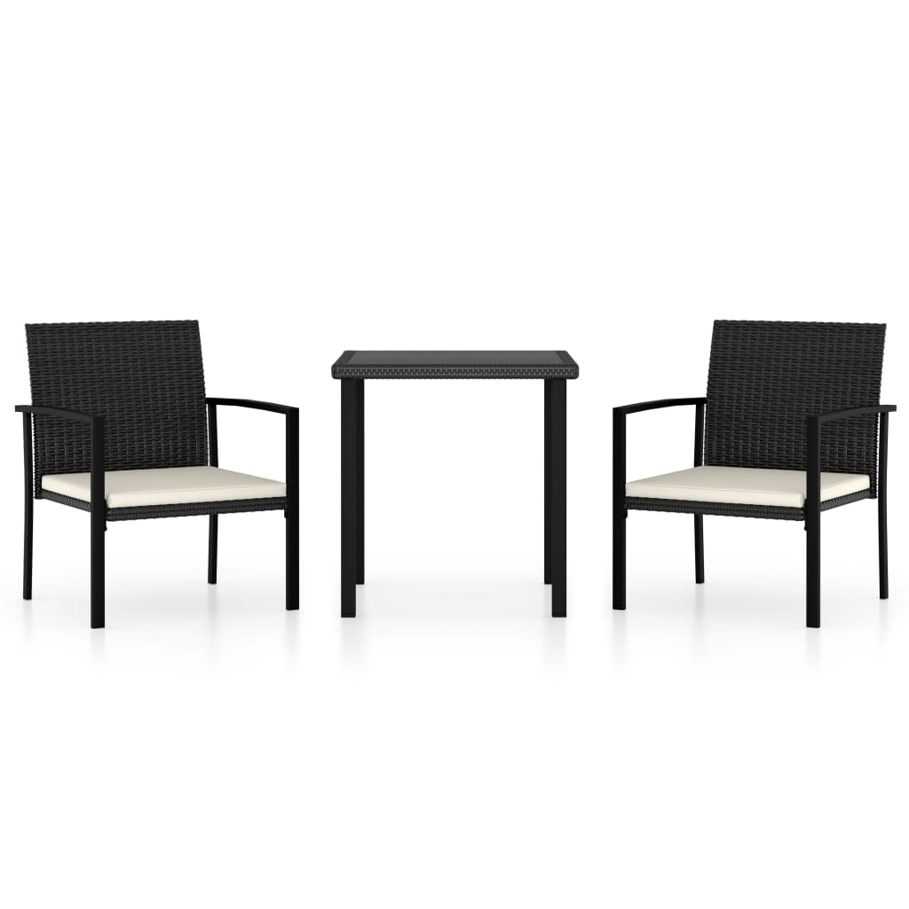 VidaXL 3-delige Tuinset poly rattan zwart