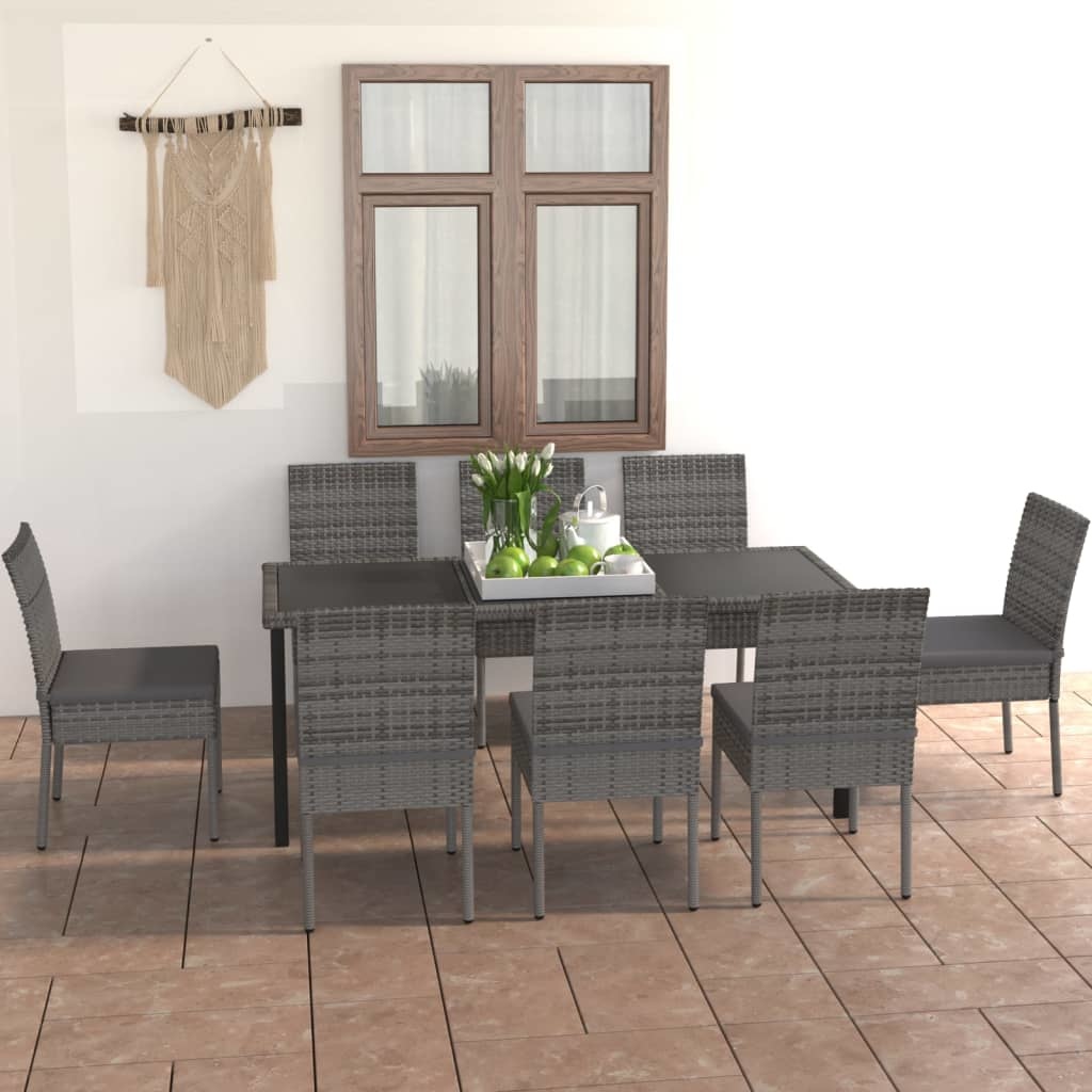 VidaXL 9-delige Tuinset poly rattan grijs