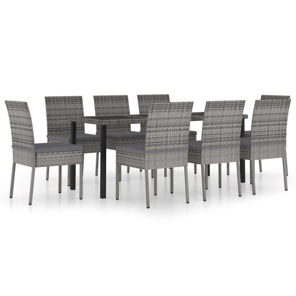 VidaXL 9-delige Tuinset poly rattan grijs