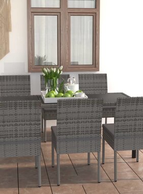 VidaXL 7-delige Tuinset poly rattan grijs