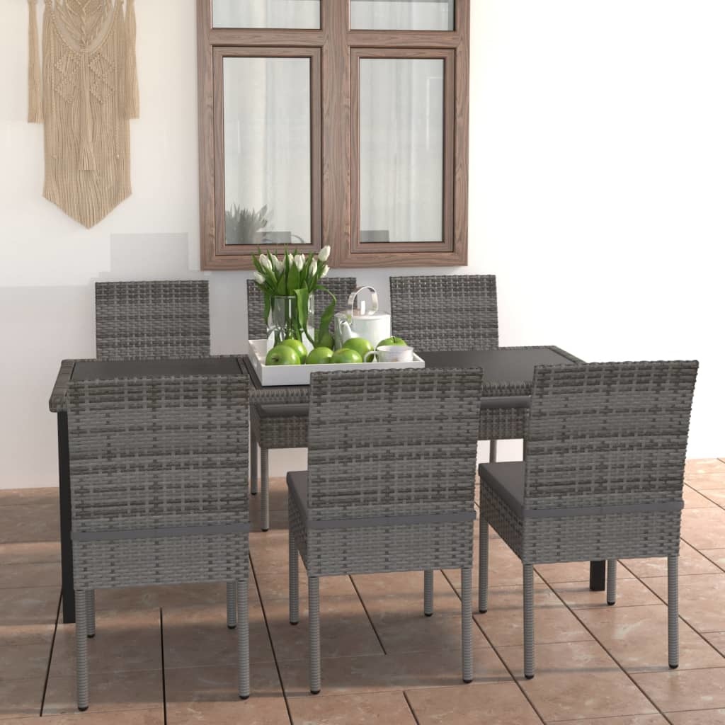 VidaXL 7-delige Tuinset poly rattan grijs