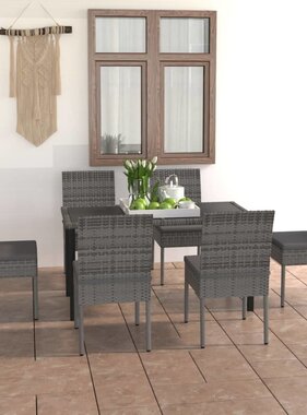 VidaXL 7-delige Tuinset poly rattan grijs