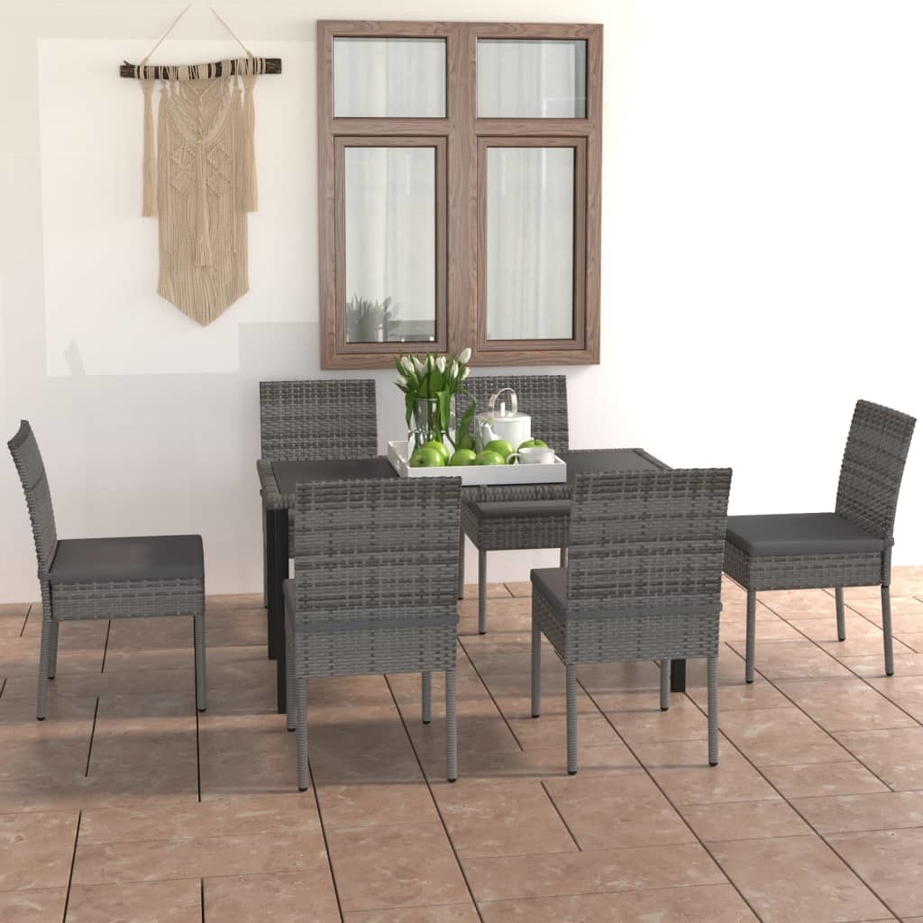 VidaXL 7-delige Tuinset poly rattan grijs
