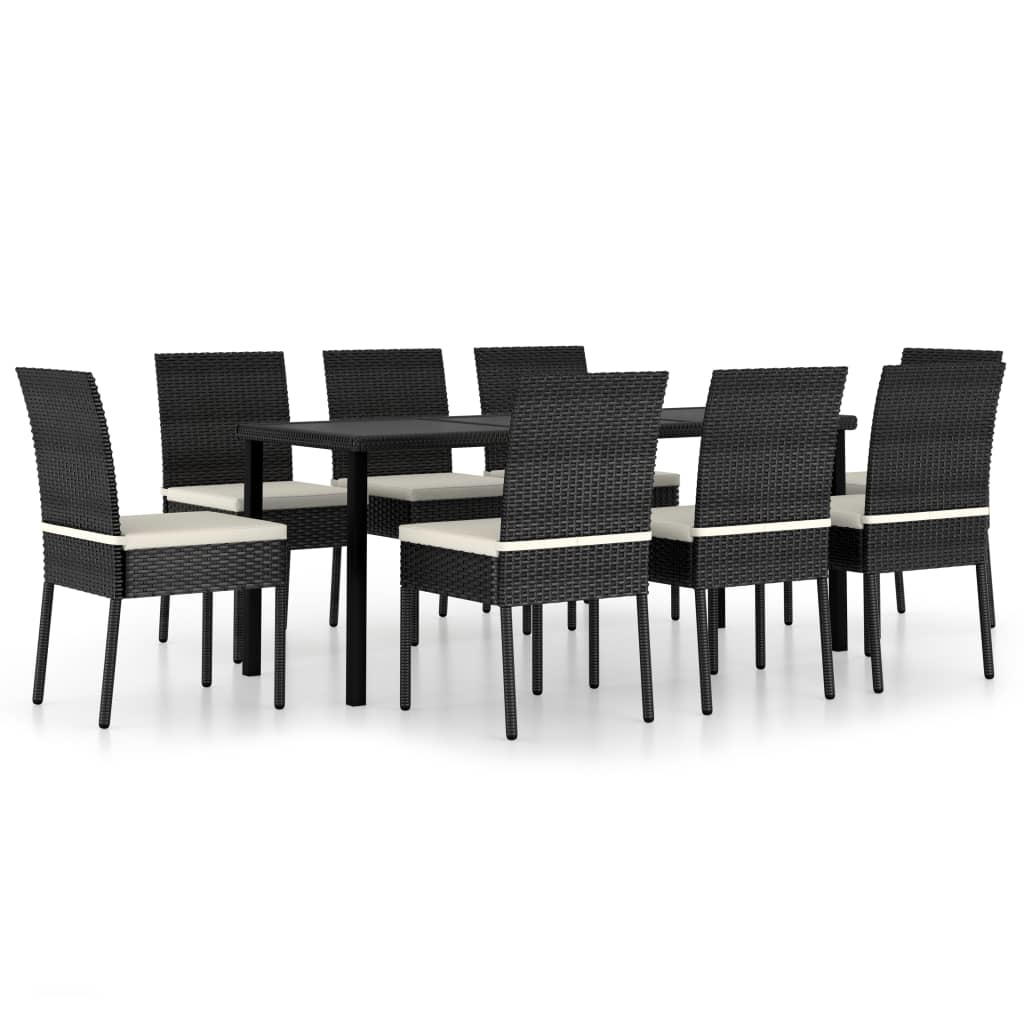 VidaXL 9-delige Tuinset poly rattan zwart