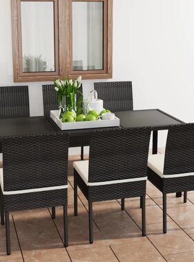 VidaXL 7-delige Tuinset poly rattan zwart