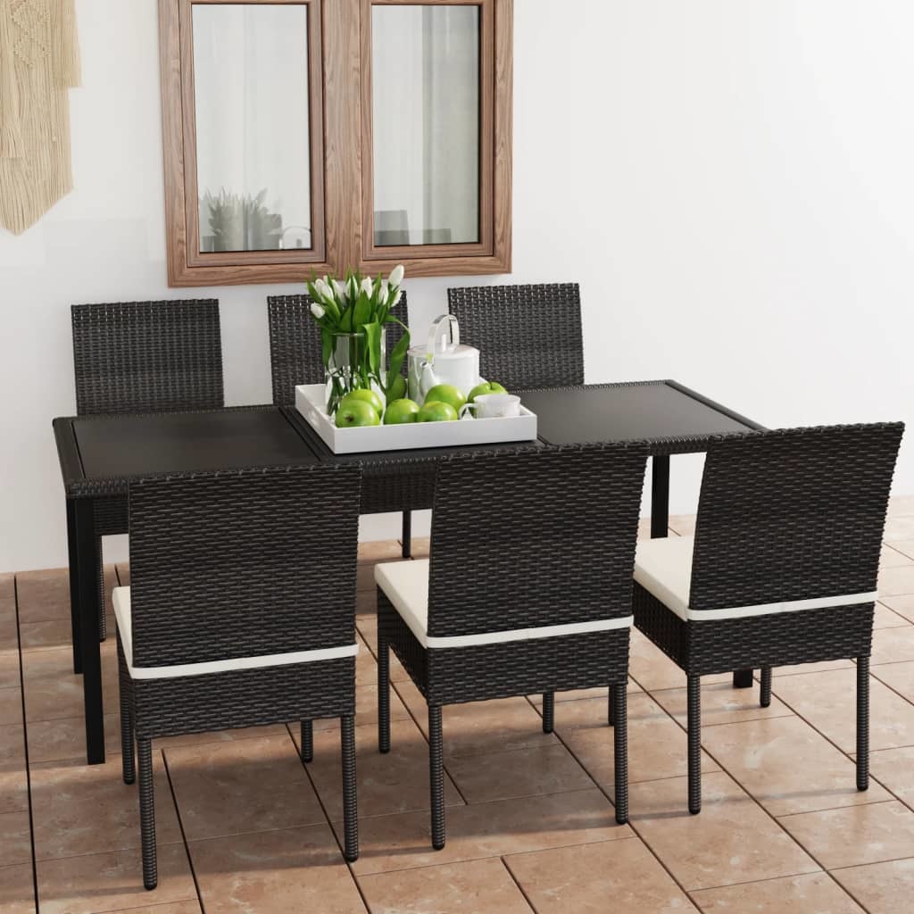 VidaXL 7-delige Tuinset poly rattan zwart